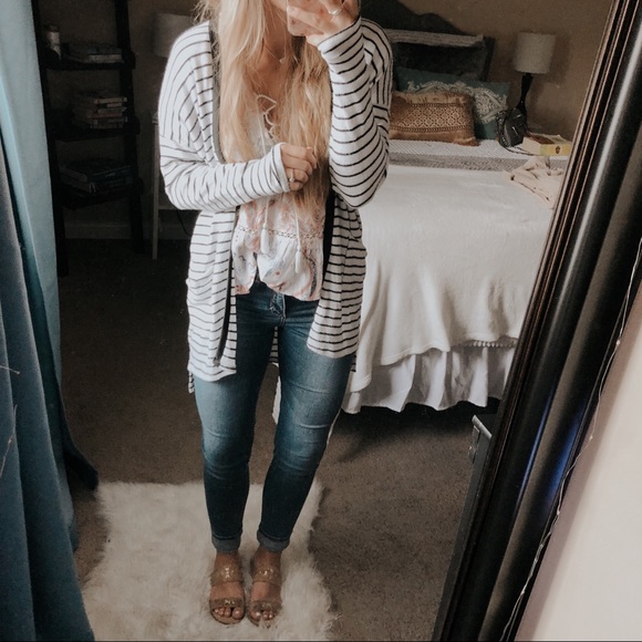 Moa Moa Sweaters - Moa Moa Striped Black & White Longline Cardigan